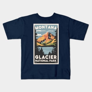 A Vintage Travel Art of the Glacier National Park - Montana - US Kids T-Shirt